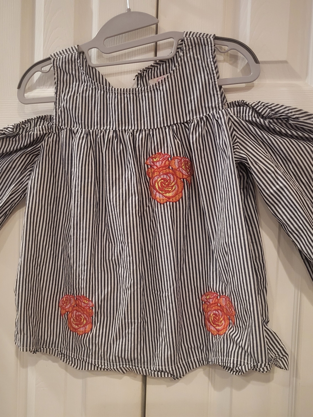 GB Girls Cold Shoulder Striped Floral Embroidered Top XL